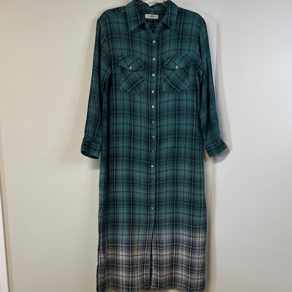 NATURAL LIFE Brooke Maxi Shirt Dress Teal Ombre S - Picture 2 of 9